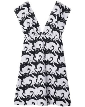 Burberry Swan Graphic Print Cotton Dress, Brand Size 8 (Us - Black