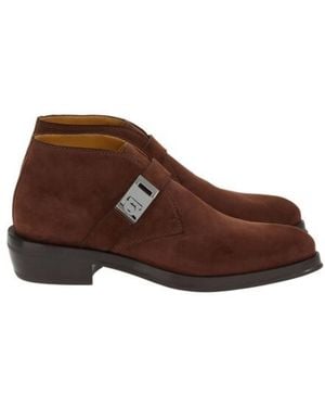 Ferragamo Gancini Strap Suede Ankle Boots - Brown