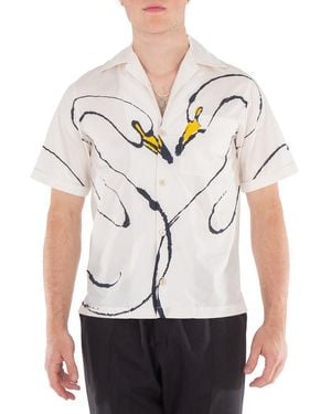 Burberry Swan Print Button Down Shirt - Natural