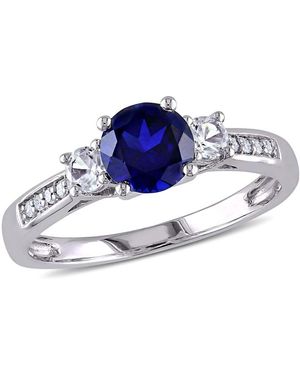 Amour Created And Created Sapphire And Diamond 3-Stone Engagement Ring - Blue