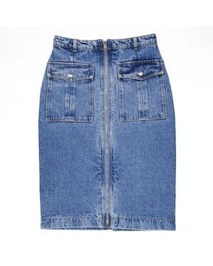 Bally Hilda Zip-Front Denim Midi Skirt, Brand Size 40 Us - Blue
