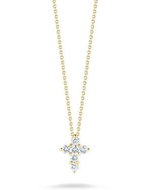 Roberto Coin 18K Tiny Treasures Mini Diamond Cross Necklace - Metallic