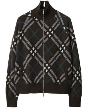 Burberry Check Wool Blend Track Jacket - Black