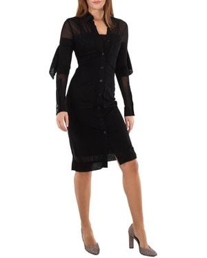 Burberry Cut-Out Long Sleeve Semi-Sheer Shirt Dress, Brand Size 4 (Us - Black