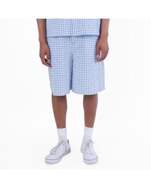 Marni Check Print Straight-Leg Shorts, Brand Size 48 (Waist - Blue