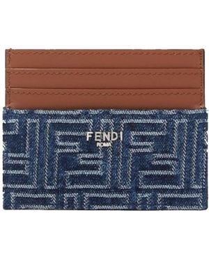 Fendi Ff Jacquard Denim Card Holder - Blue