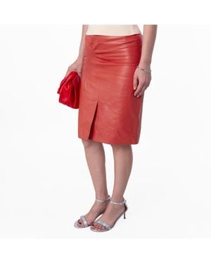 Bally River Leather Midi Skirt, Brand Size 40 Us - Pink