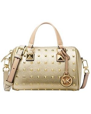 Michael Kors Grayson Small Studded Metallic Leather Duffel Crossbody Bag - Natural
