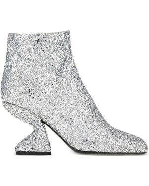 Ferragamo Glitter-Effect Sculpted-Heel Ankle Boots - Grey