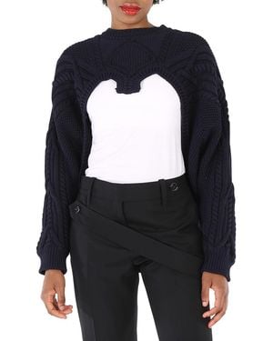 Burberry Ladies Ink Cable Knit Open-Front Sweater - Black