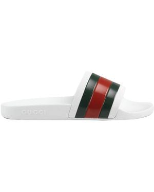 Gucci Web Rubber Slide Sandals - White