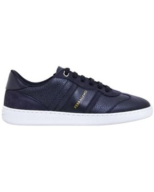Ferragamo Logo-Print Almond-Toe Sneaker - Blue