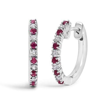 Haus of Brilliance 10K Alternating Diamond And Ruby Huggy Hoop Earrings (I-J Colour, I1-I2 Clarity) - Metallic