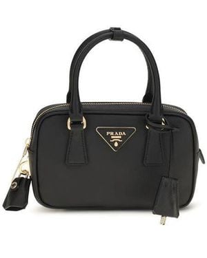 Prada Saffiano Leather Top Handle Bag - Black