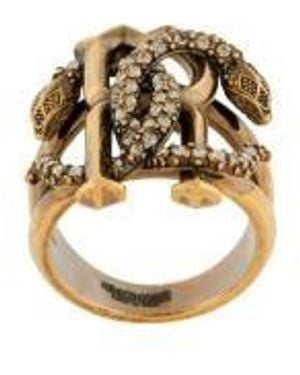 Roberto Cavalli Monogram Rc Crystal Brass Ring - Metallic