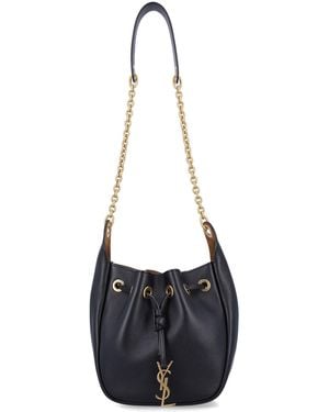 Saint Laurent Leather Supple Bucket Bag With Chain - White