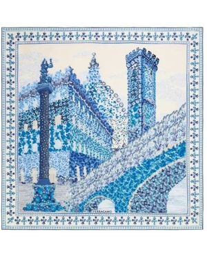 Ferragamo Palazzo Print Sqaure Silk Scarf - Blue