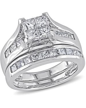 Amour 2 Ct Tw Channel Set Princess Cut Diamond Bridal Set - Metallic