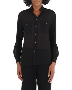 Polo Ralph Lauren Ladies Sheer Chest Pocket Blouse - Black