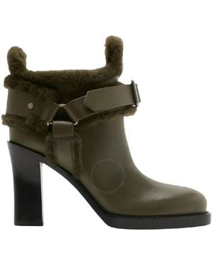 Burberry Leather-Shearling Stirrup Boots, Brand Size 37 Us - Green