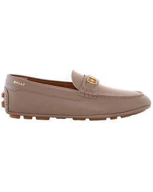 Bally Logo-Plaque Leather Loafers, Brand Size 8 Us - Purple
