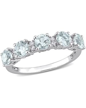 Amour 1 3/8 Ct Tgw Aquamarine And Topaz Semi Eternity Ring - Metallic