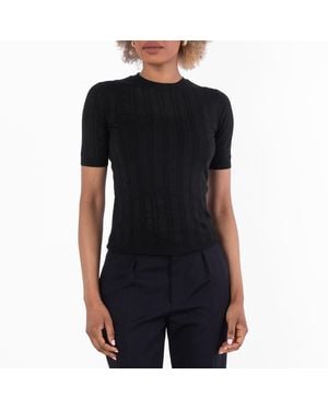 Ferragamo Ferragamo Short-Sleeved Gancini Motif Knit Top - Black