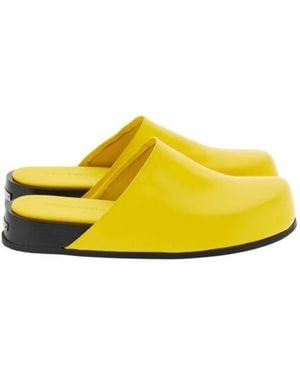 Ferragamo Dassa Leather Round-Toe Mules - Yellow