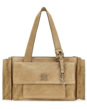 Miu Miu Suede Utilitaire Shopping Bag Ecru' Vitello Borse A Mano - Natural