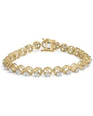 Haus of Brilliance 14K Plated .925 Sterling 3 9/10 Cttw Diamond Buttercup Style Tennis Bracelet - Metallic