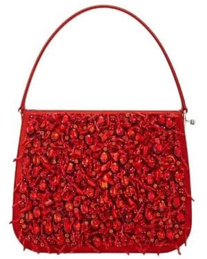 Ferragamo Crystal Embellished Framed Top Handle Bag - Red