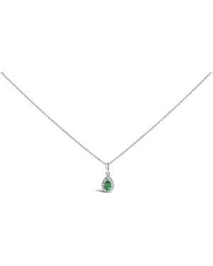 Haus of Brilliance 10K 5X3Mm Emerald And Diamond Accent Halo Pear Shape Pendant Necklace - Metallic