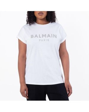 Balmain Strass Logo Cotton T-Shirt - White