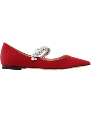 Jimmy Choo Baily Satin Pointed-Toe Ballerina Flats, Brand Size 34.5 Us Size 4.5 - Red