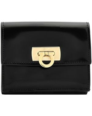 Ferragamo Clasp Wanda French Folding Wallet - Black