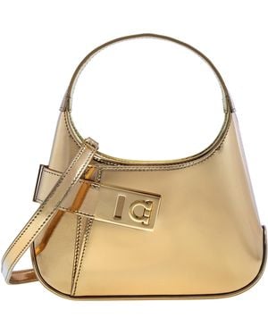 Ferragamo Arch Metallic Hobo Mini Bag - Natural