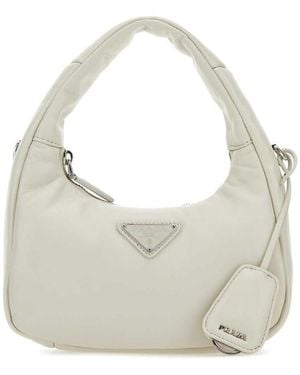 Prada Chalk Nappa Leather Mini Soft Handbag - White