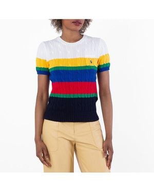Polo Ralph Lauren Striped Cable Short-Sleeve Pullover - Blue