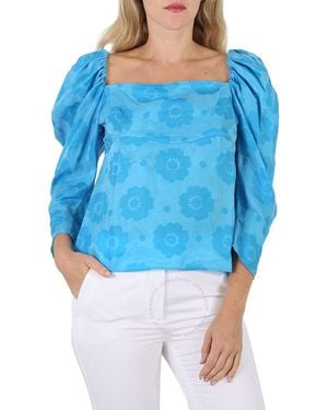 Rejina Pyo Ladies Anita Floral-Print Ruched Blouse, Brand Size 38 (Us Size 4) - Blue