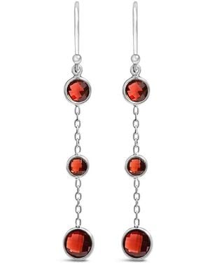 Haus of Brilliance 925 Sterling Graduating Bezel Set Garnet Dangle Earring - Red