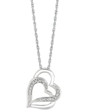 Tresorra Sterling Diamond Hearts Pendant Necklace - Metallic