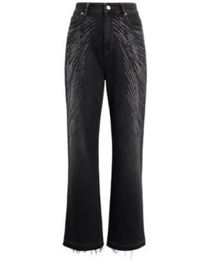 Roberto Cavalli Embellished Cotton Wide-Leg Jeans, Brand Size 40 Us - Black