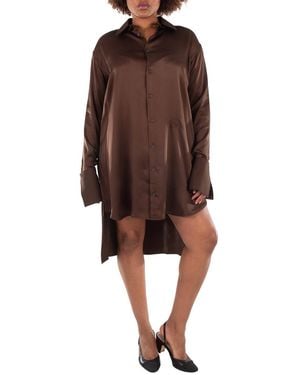 Loewe Button-Up Silk Shirt Dress, Brand Size 36 - Brown