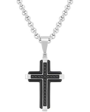 Robert Alton 1/6Ctw Diamond Stainless Steel With Finish Cross Pendant - Metallic