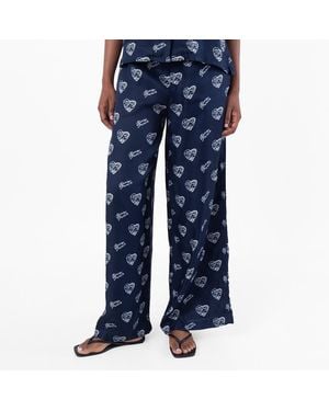 KENZO Jungle Heart Printed Pyjama Trousers, Brand Size 42 (Us - Blue