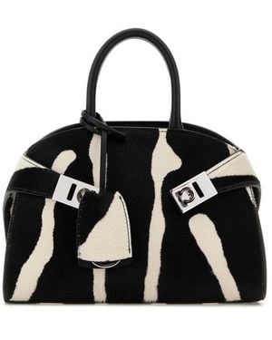 Ferragamo Printed Calf Hair Hug Mini Handbag - Black