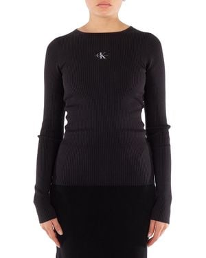 Calvin Klein Slim Ribbed Lyocell Jumper - Black