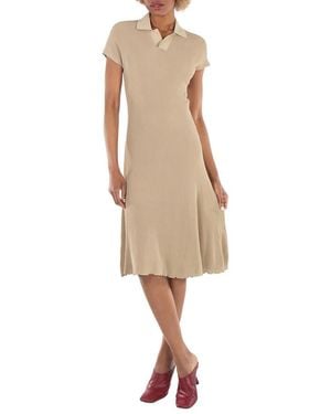 Burberry Stretch Design Polo Collar Dress - Natural