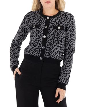 Michael Kors Long Sleeved Monogram Pattern Cardigan - Black