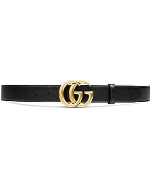 Gucci Gg Leather Belt With Double G Buckle, Brand Cm - Black